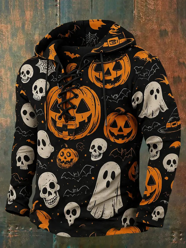 Men’s Retro Halloween Horror Graphic Casual Henley A / S