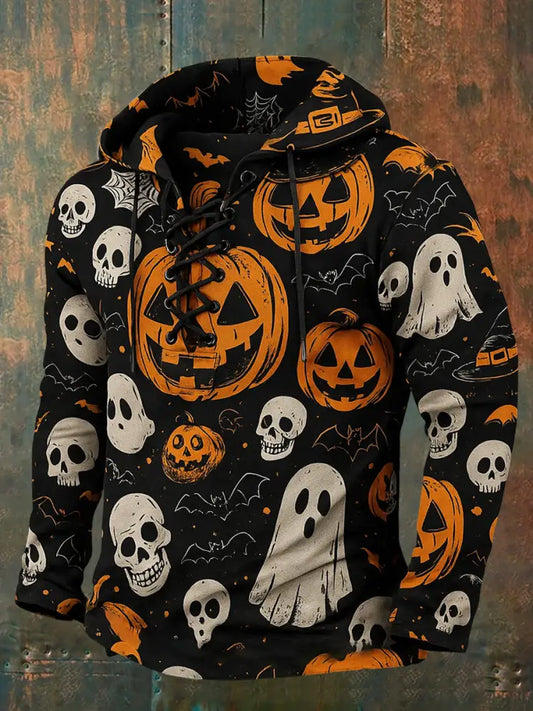 Men’s Retro Halloween Horror Graphic Casual Henley A / S