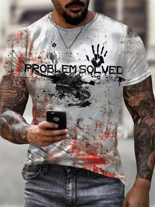 Men’s Retro Halloween Horror Graphic Casual T-Shirt A / S