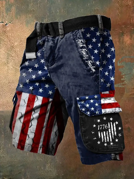 Men’s Retro Independence Day Pants Shorts Navy Blue / S