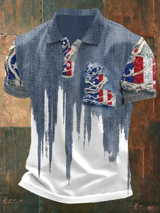 Men’s Retro Independence Day Style Artistic Casual Polo Shirt A / S