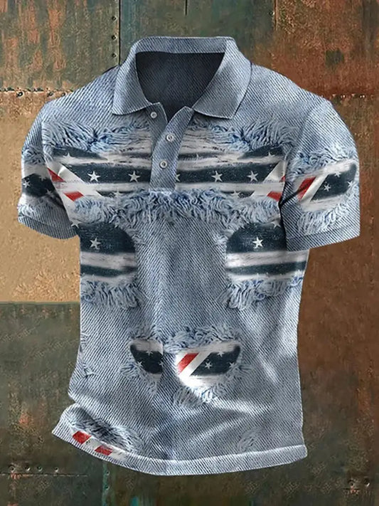 Men’s Retro Independence Day Style Artistic Casual Polo Shirt A / S