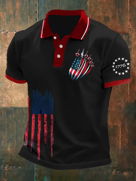 Men’s Retro Independence Day Style Artistic Casual Polo Shirt A / S