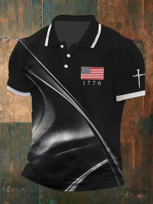 Men’s Retro Independence Day Style Artistic Casual Polo Shirt A / S