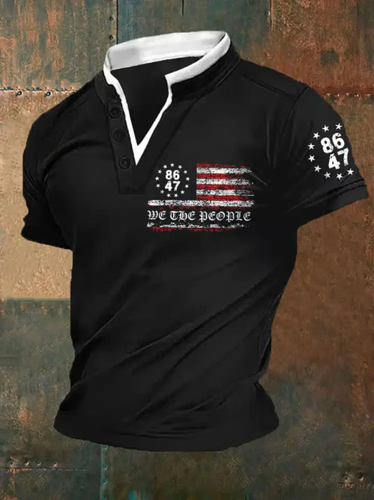 Men’s Retro Independence Day Style Artistic Casual Polo Shirt A / S