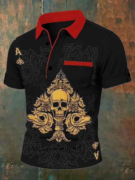 Men’s Retro Playing Card Art Casual Polo Shirt
