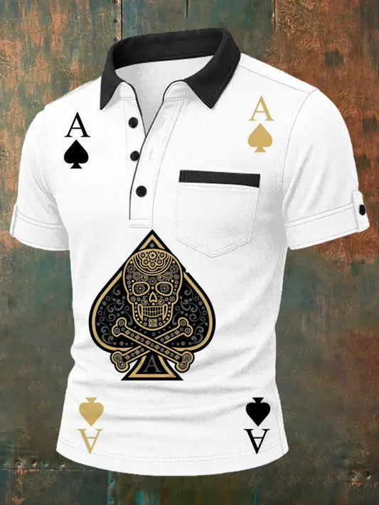 Men’s Retro Playing Card Art Casual Polo Shirt