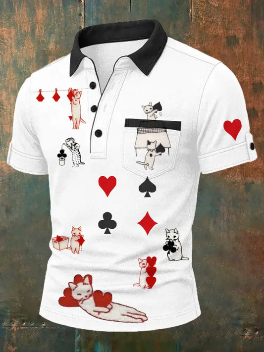 Men’s Retro Playing Card Art Casual Polo Shirt A / S