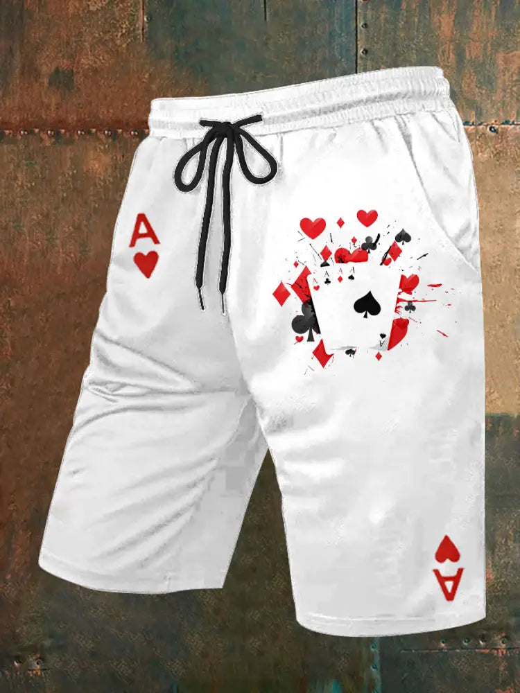 Men’s Retro Playing Cards Art Casual Shorts A / S