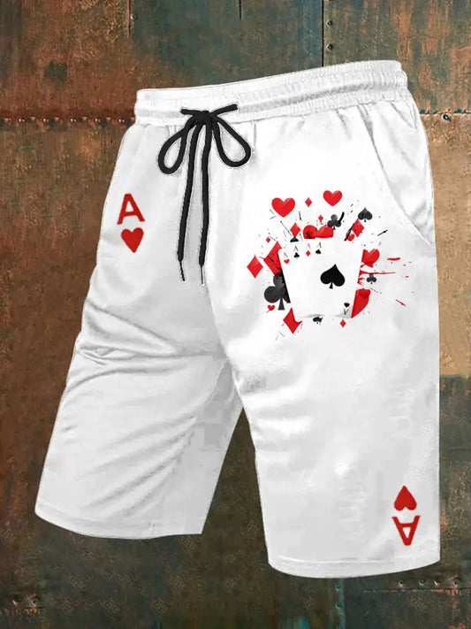 Men’s Retro Playing Cards Art Casual Shorts A / S