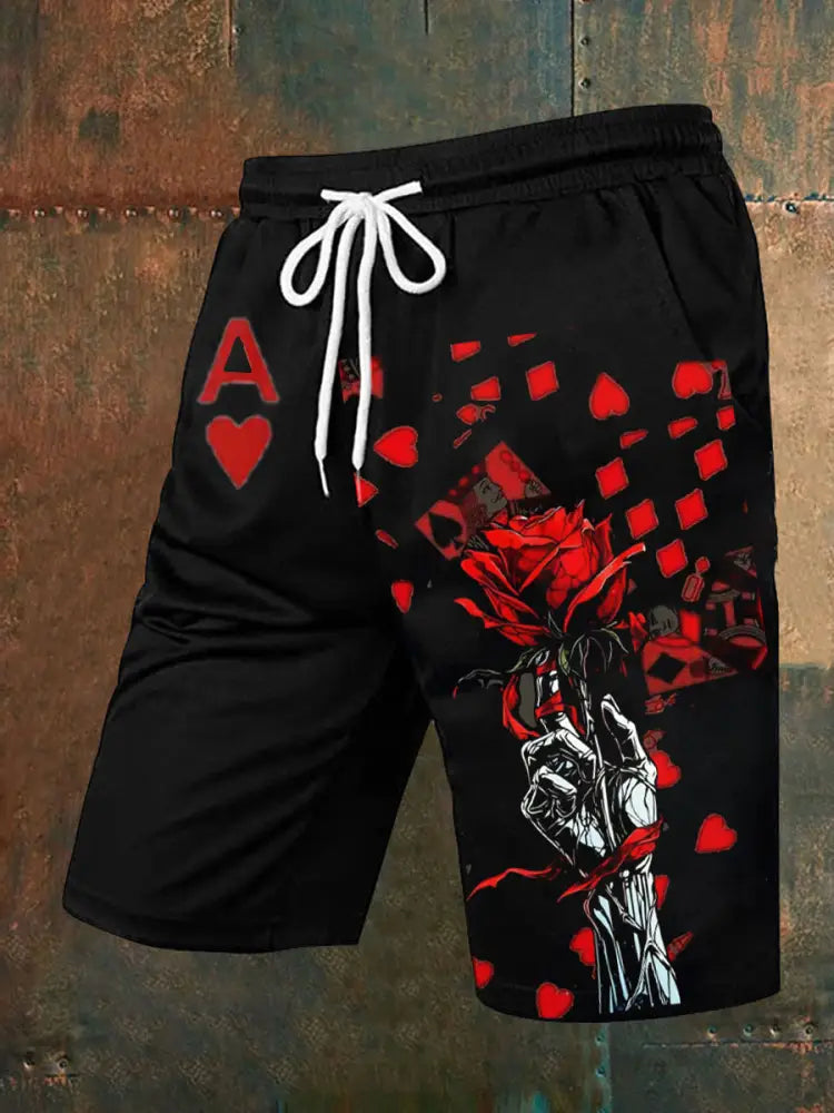 Men’s Retro Playing Cards Art Casual Shorts A / S