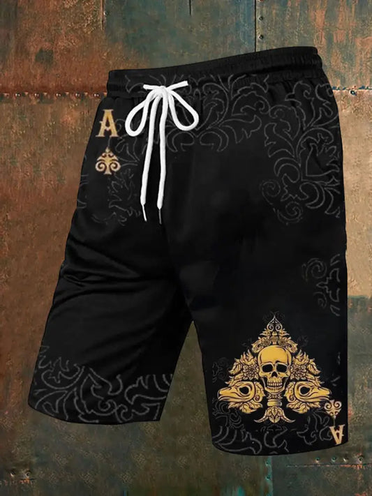 Men’s Retro Playing Cards Art Casual Shorts A / S