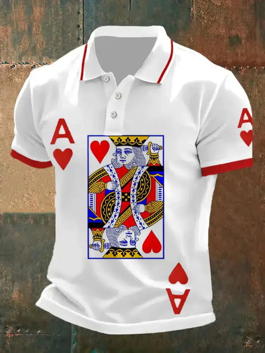 Men’s Retro Poker Art Print Casual Polo Shirt A / S