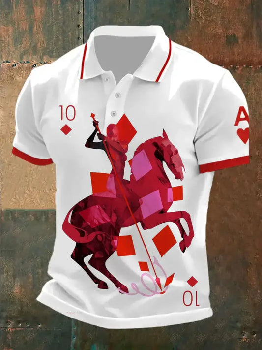 Men’s Retro Poker Art Print Casual Polo Shirt A / S
