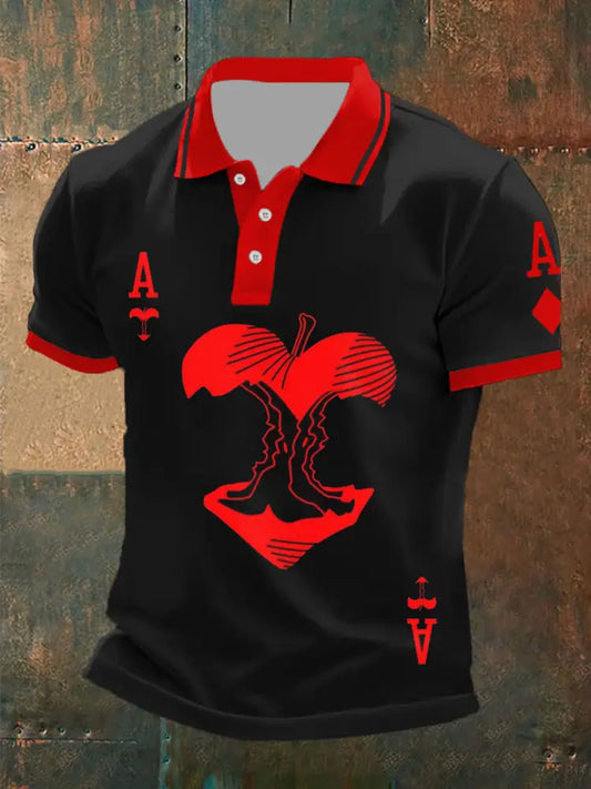 Men’s Retro Poker Art Print Casual Polo Shirt A / S