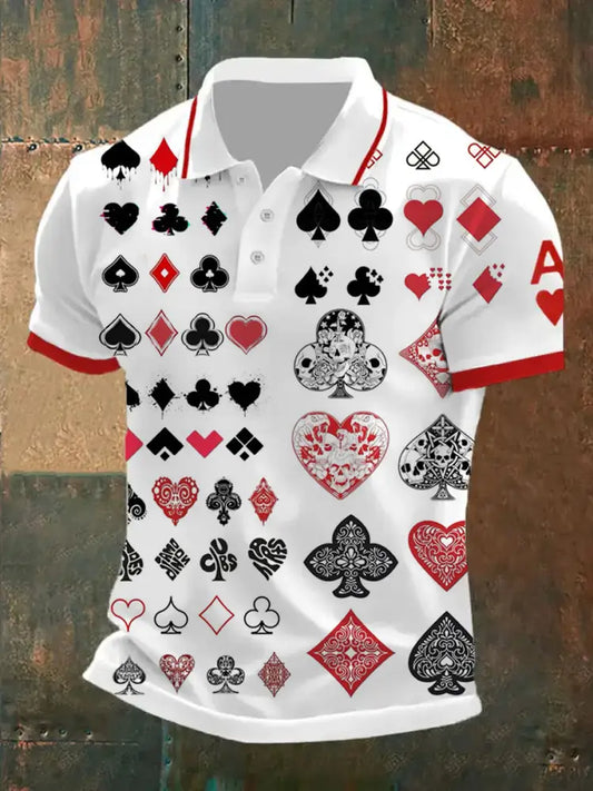 Men’s Retro Poker Art Print Casual Polo Shirt A / S