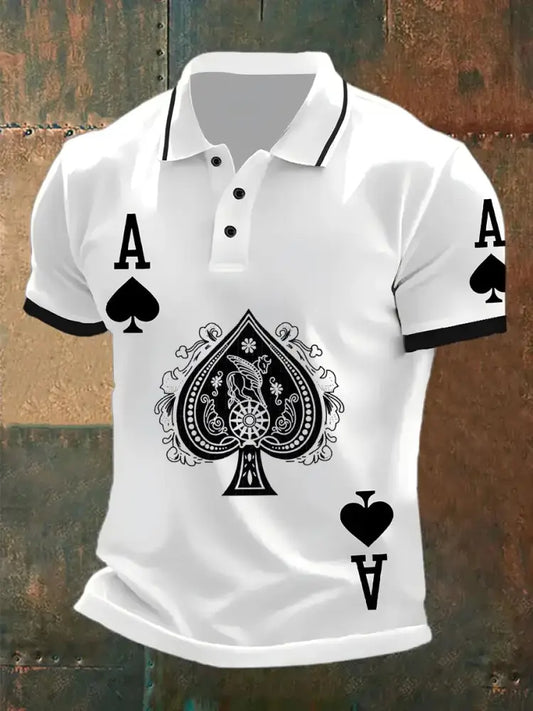 Men’s Retro Poker Art Print Casual Polo Shirt A / S
