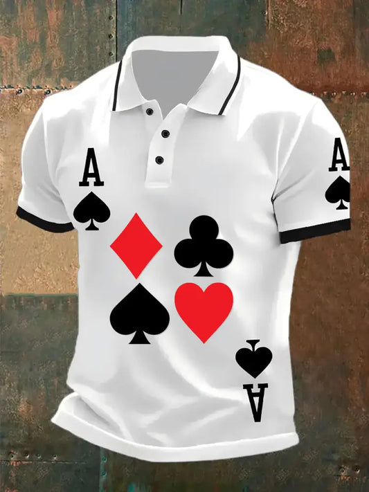 Men’s Retro Poker Art Print Casual Polo Shirt A / S