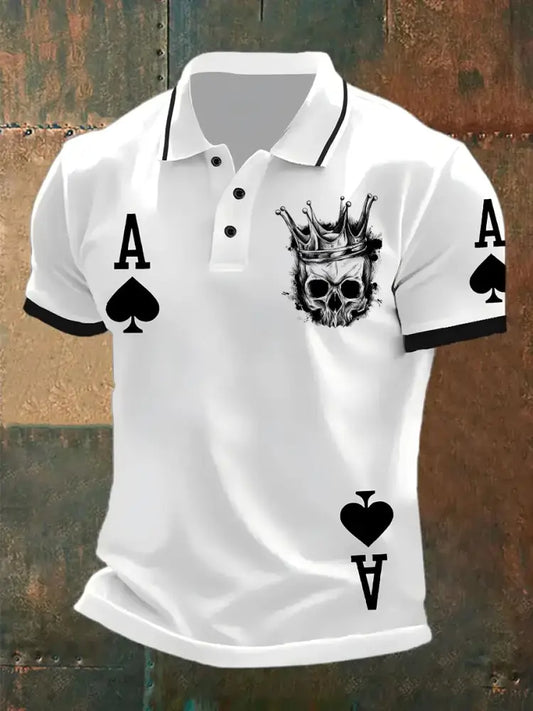 Men’s Retro Poker Art Print Casual Polo Shirt A / S