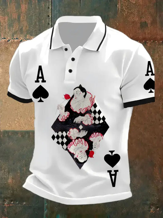 Men’s Retro Poker Art Print Casual Polo Shirt A / S