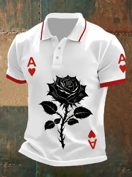 Men’s Retro Poker Art Print Casual Polo Shirt A / S