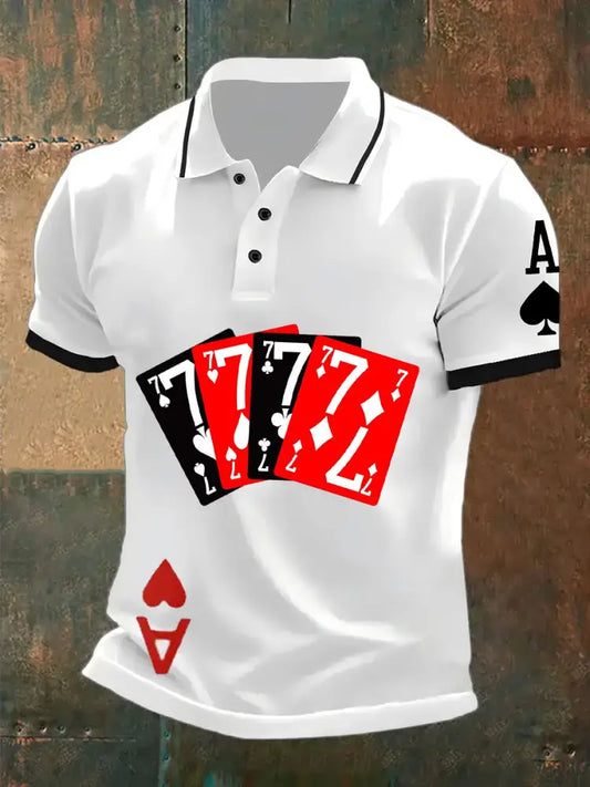 Men’s Retro Poker Art Print Casual Polo Shirt A / S