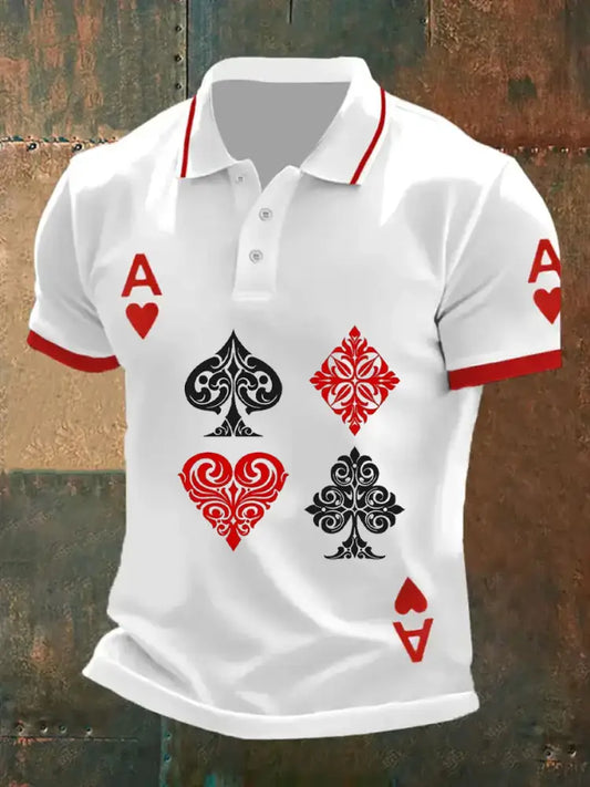 Men’s Retro Poker Art Print Casual Polo Shirt A / S