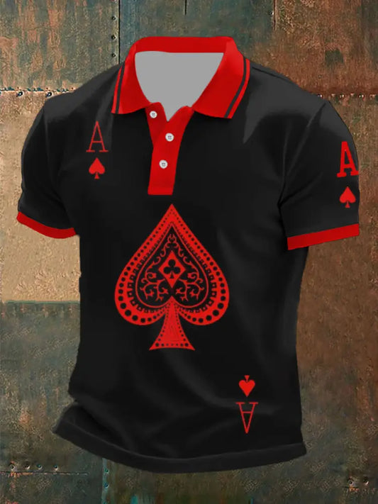 Men’s Retro Poker Art Print Casual Polo Shirt A / S
