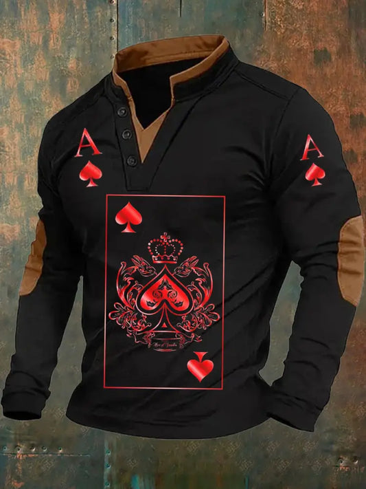 Men’s Retro Poker Pattern Casual Polo Shirt A / S