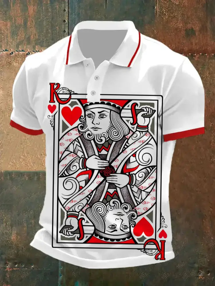 Men’s Retro Poker Pattern Casual Short Sleeve Polo Shirt A / S