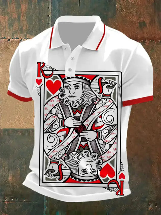 Men’s Retro Poker Pattern Casual Short Sleeve Polo Shirt A / S