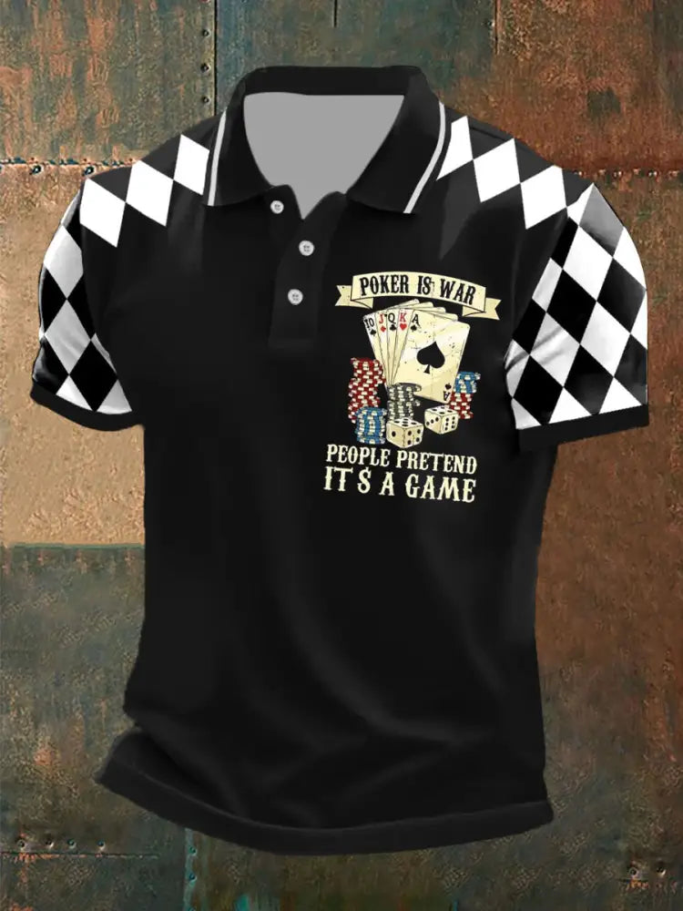 Men’s Retro Poker Pattern Casual Short Sleeve Polo Shirt A / S
