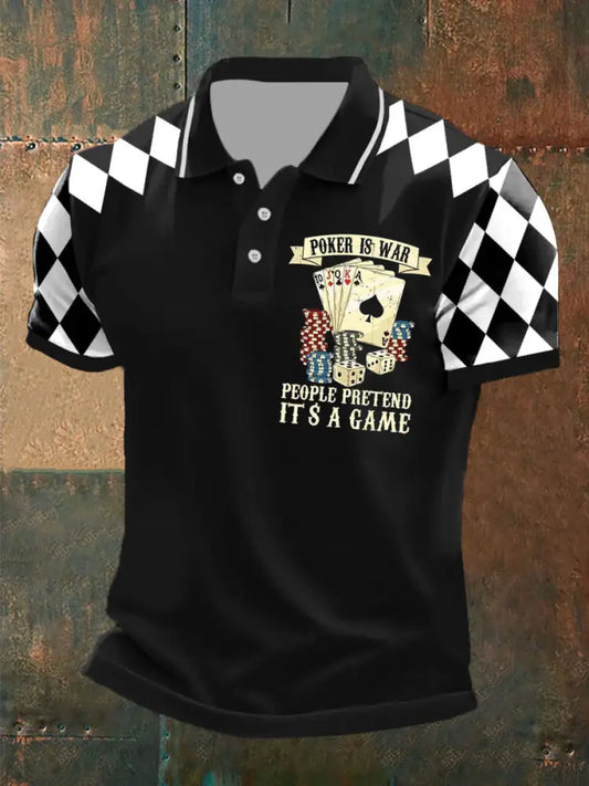 Men’s Retro Poker Pattern Casual Short Sleeve Polo Shirt A / S