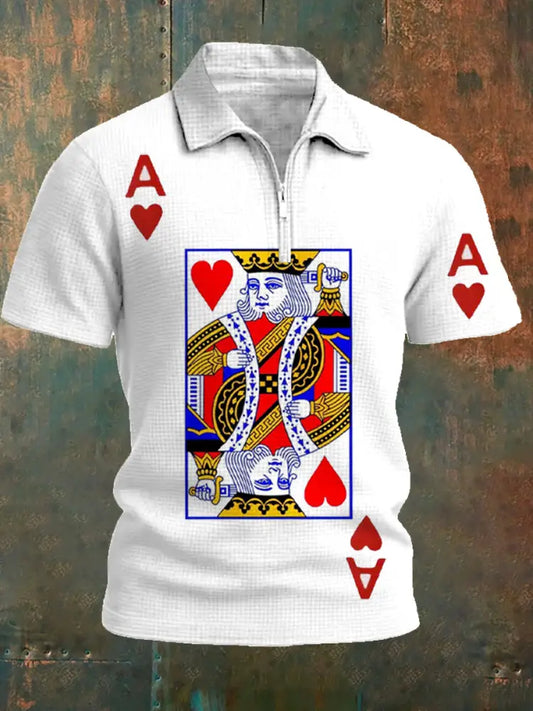 Men’s Retro Poker Pattern Casual Short Sleeve Polo Shirt A / S