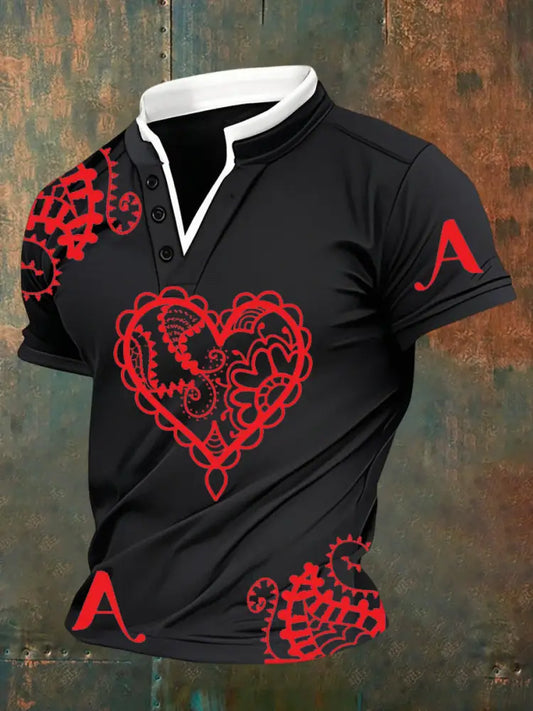 Men’s Retro Poker Pattern Casual Short Sleeve Polo Shirt A / S