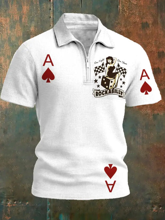 Men’s Retro Poker Pattern Casual Short Sleeve Polo Shirt A / S