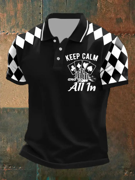 Men’s Retro Poker Pattern Casual Short Sleeve Polo Shirt A / S