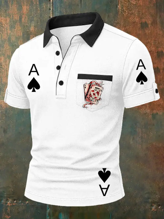 Men’s Retro Poker Pattern Casual Short Sleeve Polo Shirt A / S