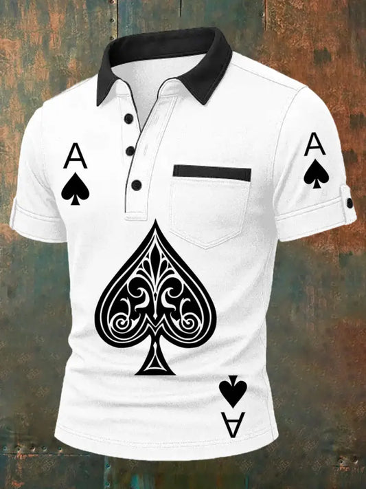 Men’s Retro Poker Pattern Casual Short Sleeve Polo Shirt A / S