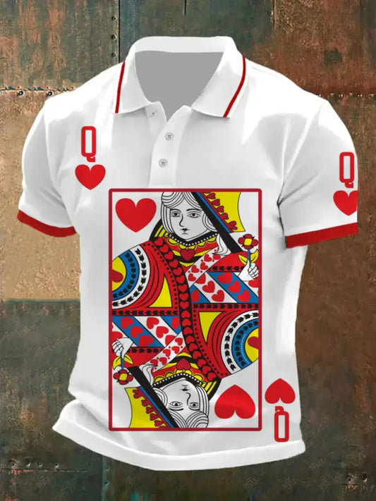 Men’s Retro Poker Pattern Casual Short Sleeve Polo Shirt A / S