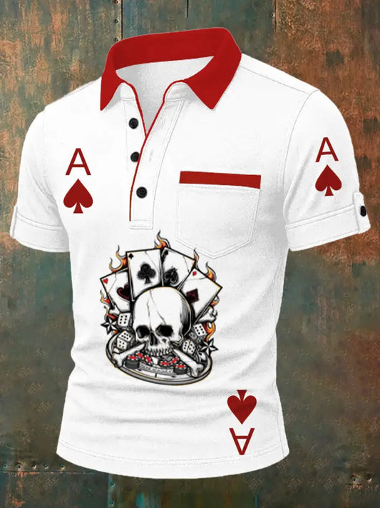 Men’s Retro Poker Pattern Casual Short Sleeve Polo Shirt A / S