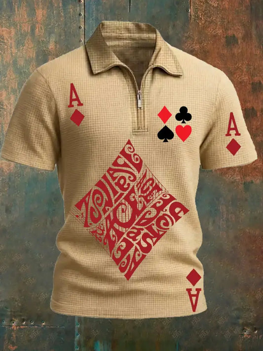 Men’s Retro Poker Pattern Casual Short Sleeve Polo Shirt A / S