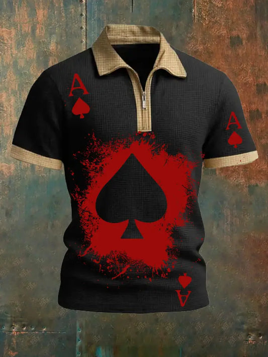 Men’s Retro Poker Pattern Casual Short Sleeve Polo Shirt A / S