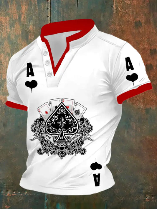 Men’s Retro Poker Pattern Casual Short Sleeve Polo Shirt A / S