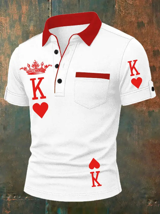 Men’s Retro Poker Pattern Casual Short Sleeve Polo Shirt A / S