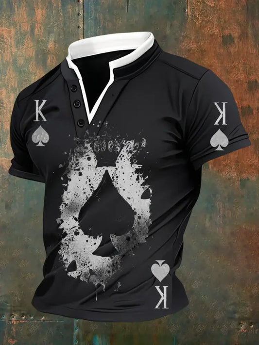 Men’s Retro Poker Pattern Casual Short Sleeve Polo Shirt A / S