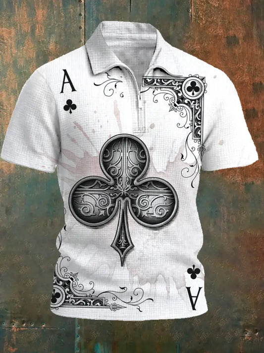 Men’s Retro Poker Pattern Casual Short Sleeve Polo Shirt A / S