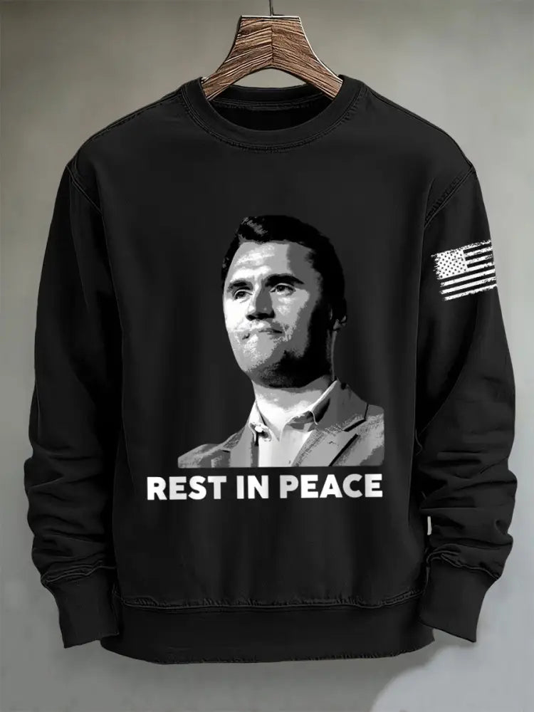 Men’s RIP Charlie Kirk Print Crew Neck Sweatshirt Black / S