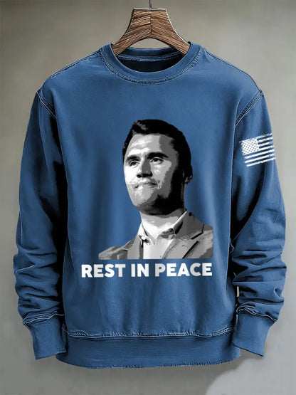 Men’s RIP Charlie Kirk Print Crew Neck Sweatshirt Blue / S