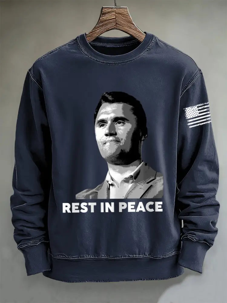 Men’s RIP Charlie Kirk Print Crew Neck Sweatshirt Navy Blue / S